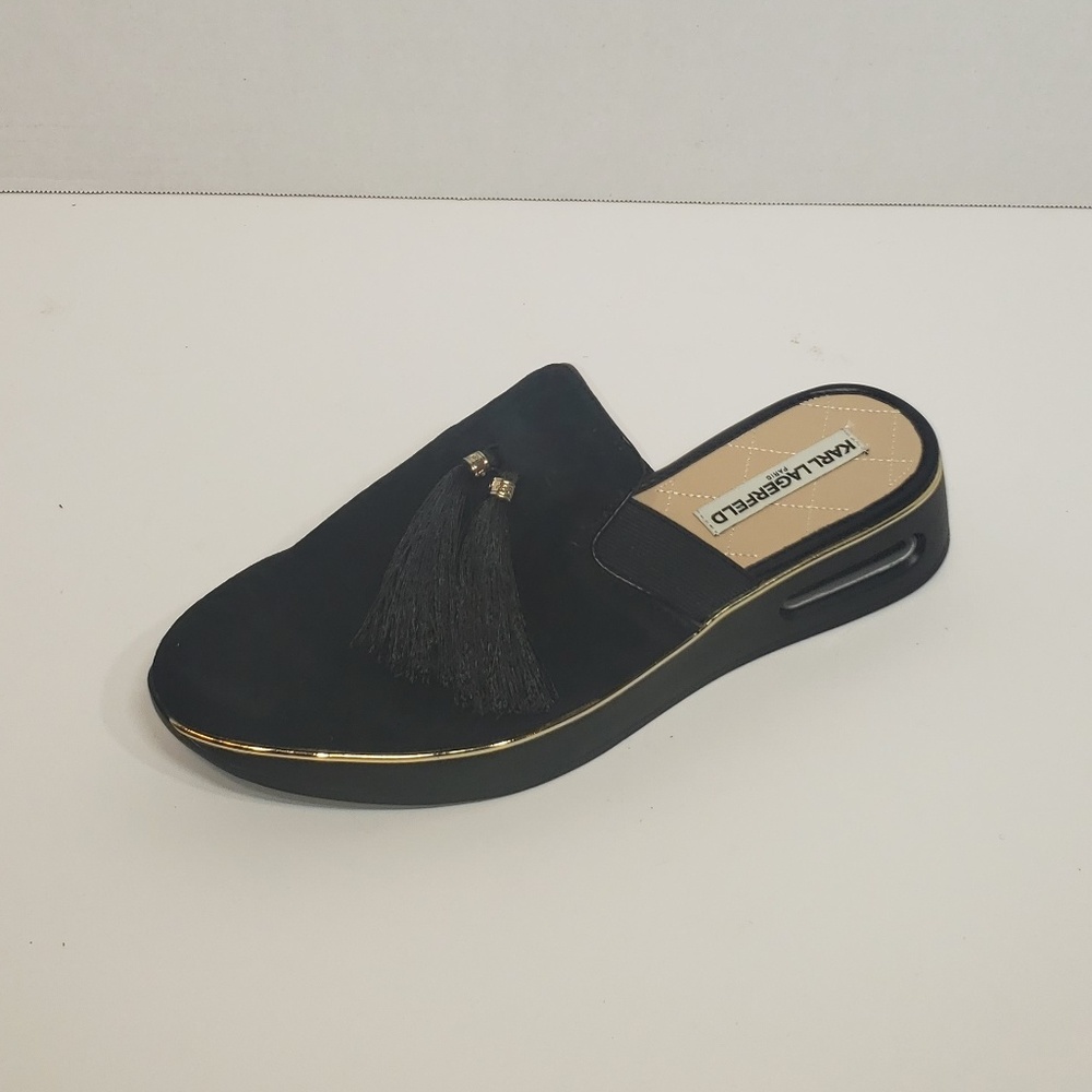 Karl Lagerfeld Black Suede Open Back Shoes Sz 10M - Picture 6 of 7